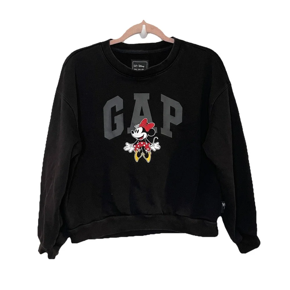 Gap Disney Minnie Mouse Black Graphic Crew Girls Fleece Sweatshirt XXL 14-16